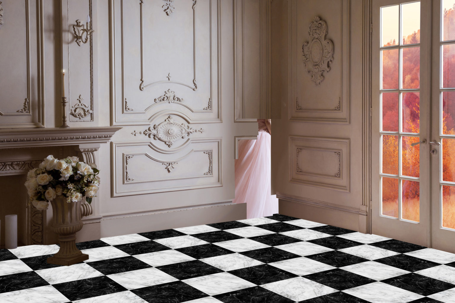 The next step was to replace the floor with a checker board tile floor.