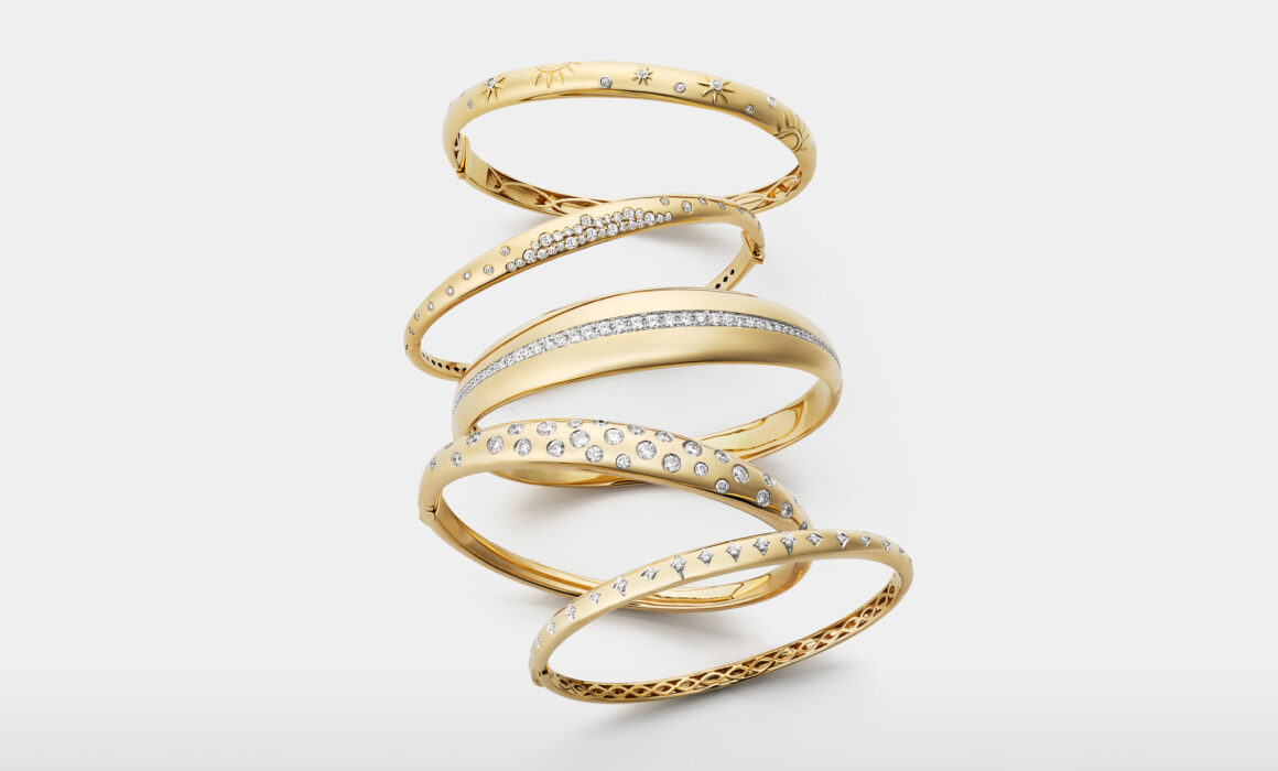 Yellow gold with diamond bracelets by Mondrian Collection