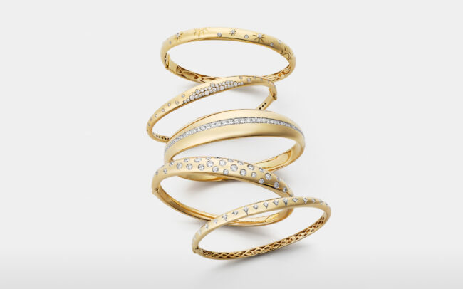 Yellow gold with diamond bracelets by Mondrian Collection